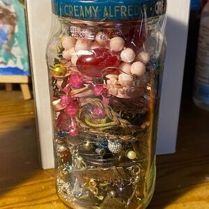 Assorted Jewelry in Jar mix wear & scrap salvage junk